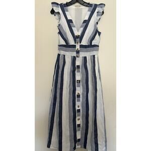 Point Sur Linen Dress Midi Button Front Size 6 Coastal